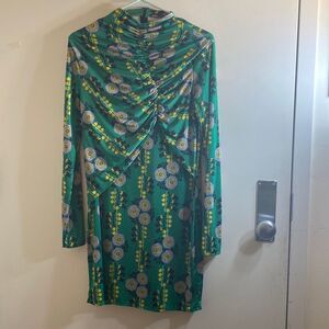 Zara green and yellow size small ruched dress
